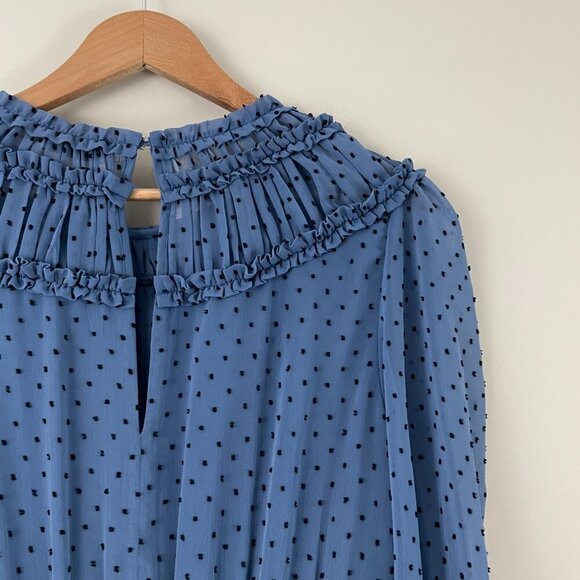 Sandro Gwen Blue Swiss Dot Tiered Ruffle Mini Dress Size 40 (US 8) - Picture 5 of 7